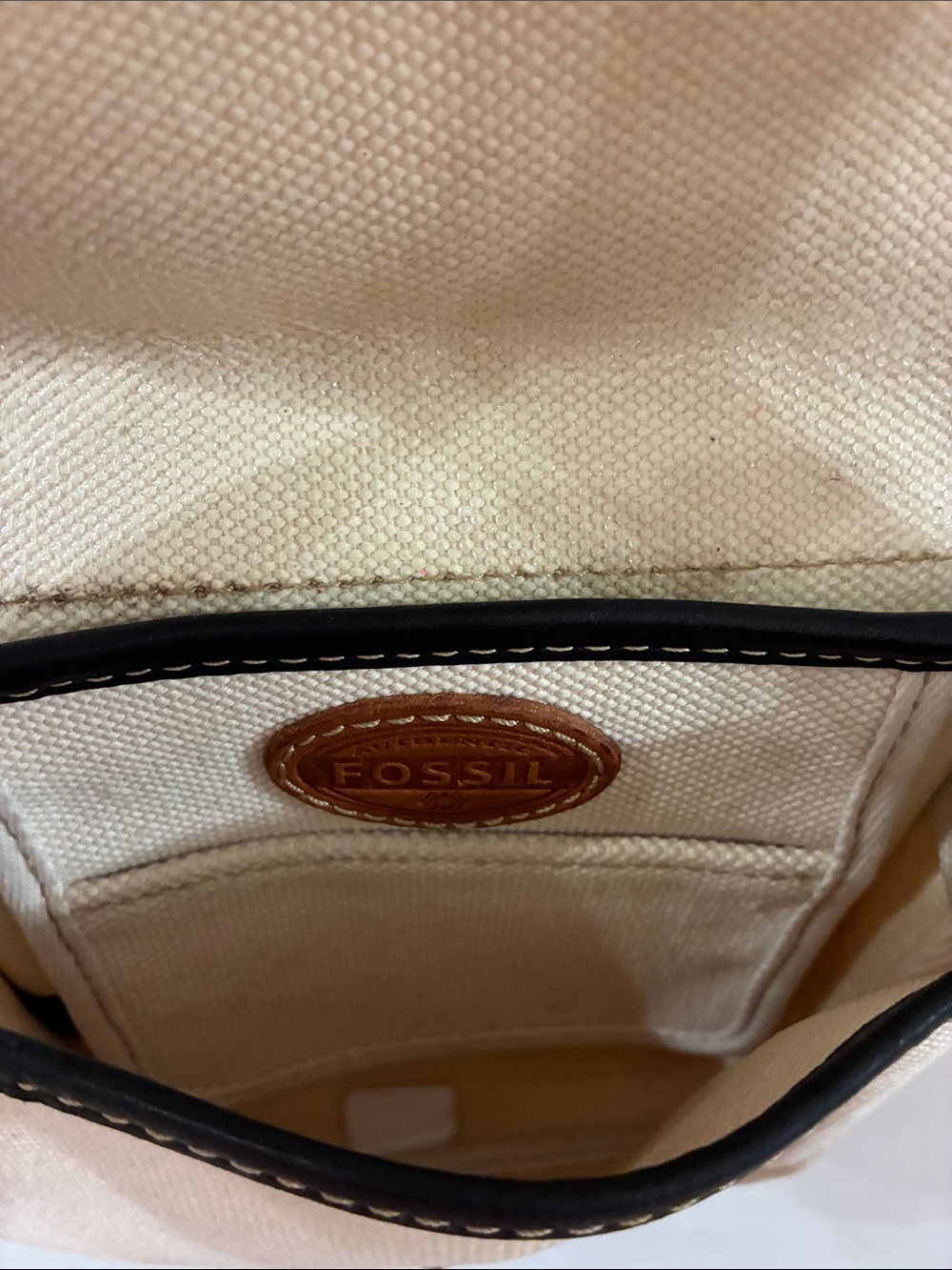 Fossil Classic Cream Crossbody Bag with Tan canvas with Leather Trim - Picture 5 of 8